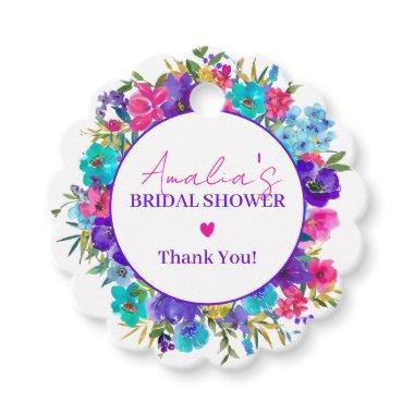 Bold Pink Purple Blue Flower Bridal Shower Favor Tags