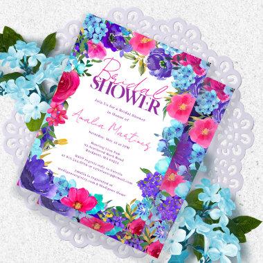 Bold Pink Purple Blue Watercolor Bridal Shower Invitations