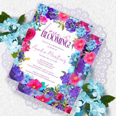 Bold Pink Purple Blue Watercolor Bridal Shower Invitations