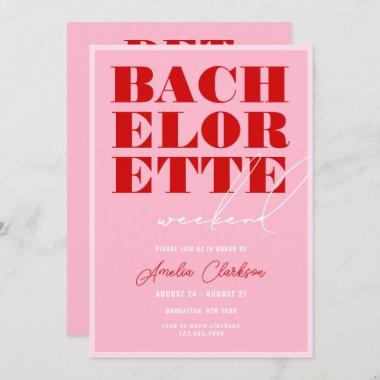 Bold Pink & Red Bachelorette Weekend Invitations