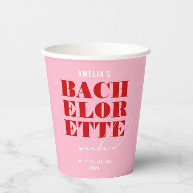 Bold Pink & Red Bachelorette Weekend Paper Cups