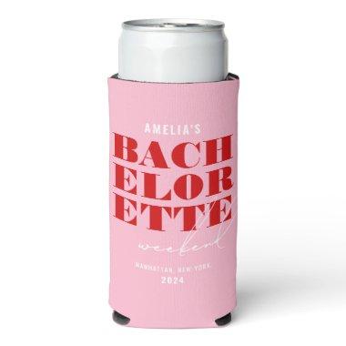 Bold Pink & Red Bachelorette Weekend Seltzer Can Cooler