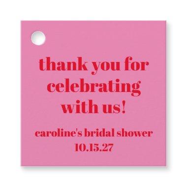Bold Pink Red Custom Bridal Shower Thank You Favor Tags