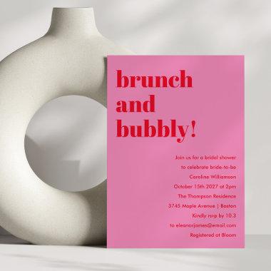 Bold Pink Red Modern Brunch Bubbly Bridal Shower Invitations