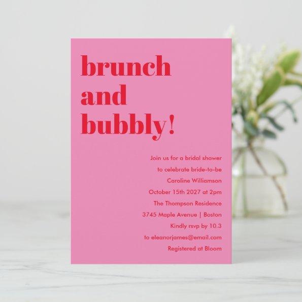 Bold Pink Red Modern Brunch Bubbly Bridal Shower Invitations