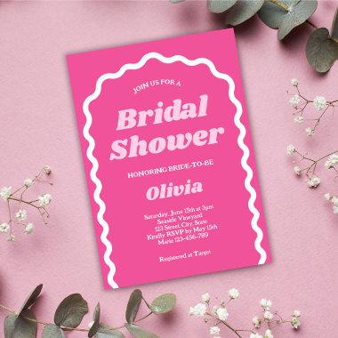 Bold Pink Retro Groovy Arch Bridal Shower Invitations