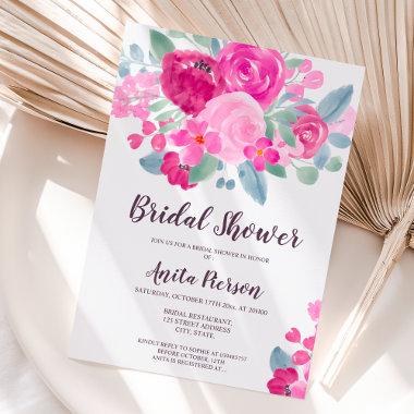 Bold plum fall floral watercolor bridal shower Invitations