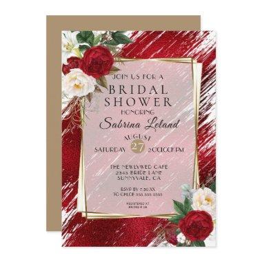 Bold Red Peonies and Crimson Paint Stroke