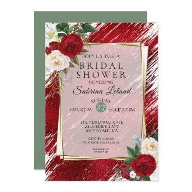 Bold Red Peonies and Crimson Paint Stroke
