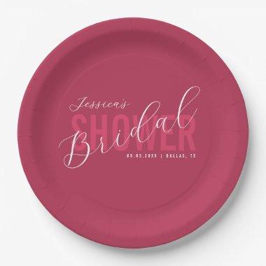 Bold Typography Script Viva Magenta Bridal Shower Paper Plates