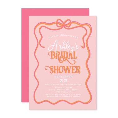 Bold Wavy Frame Bow Pink Orange Bridal Shower Invitations