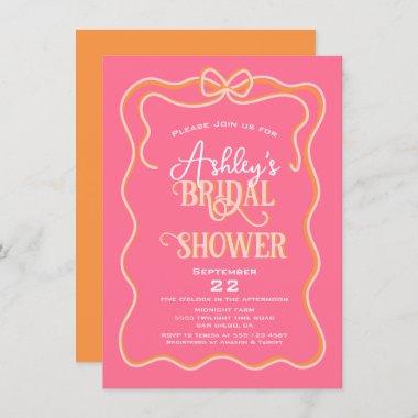 Bold Wavy Frame Bow Pink Orange Bridal Shower Invitations