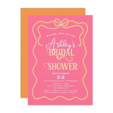 Bold Wavy Frame Bow Pink Orange Bridal Shower Invitations