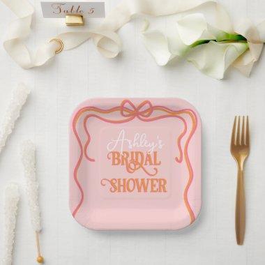 Bold Wavy Frame Bow Pink Orange Bridal Shower Paper Plates
