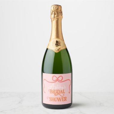 Bold Wavy Frame Bow Pink Orange Bridal Shower Sparkling Wine Label