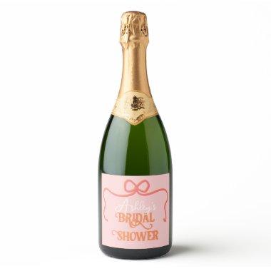 Bold Wavy Frame Bow Pink Orange  Sparkling Wine Label