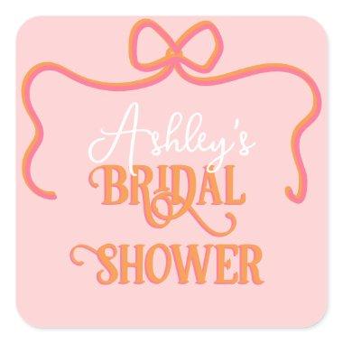 Bold Wavy Frame Bow Pink Orange  Square Sticker