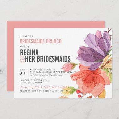 Bold Wildflowers Pink Bridesmaids Brunch Luncheon Invitations