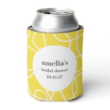 Bold Yellow Abstract Line Art Custom  Can Cooler