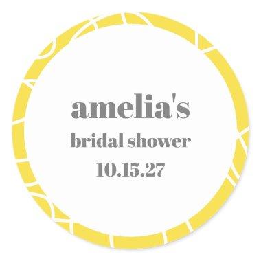 Bold Yellow Abstract Line Art Custom Bridal Shower Classic Round Sticker