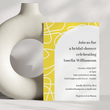 Bold Yellow Abstract Modern Line Art Bridal Shower Invitations