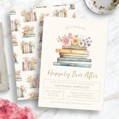 Books Floral Bridal Shower Invitations