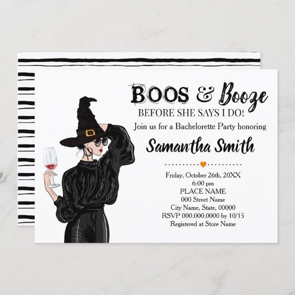 Boos and booze before I do halloween bridal shower Invitations