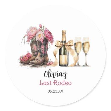 Boots and Bubbles Bridal Shower Last rodeo Classic Round Sticker
