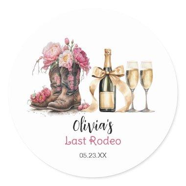 Boots and Bubbles Bridal Shower Last rodeo Classic Round Sticker