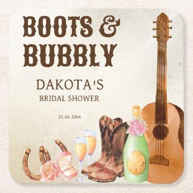 Boots and bubbly cowgirl bridal shower favor gifts square paper coaster