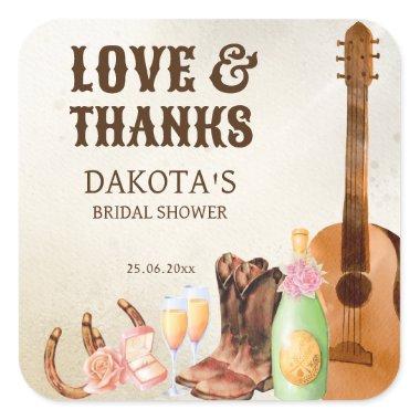 Boots and bubbly cowgirl bridal shower thank you square sticker