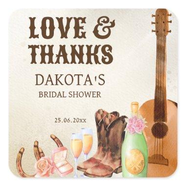 Boots and bubbly cowgirl bridal shower thank you square sticker