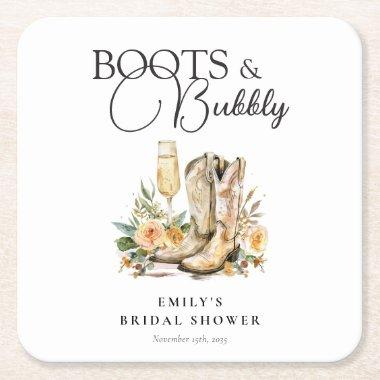 Boots and Bubbly Western  Square Paper Coaster