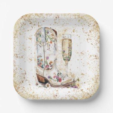 Boots and Bubbly Western Bride Wild West Country Paper Plates