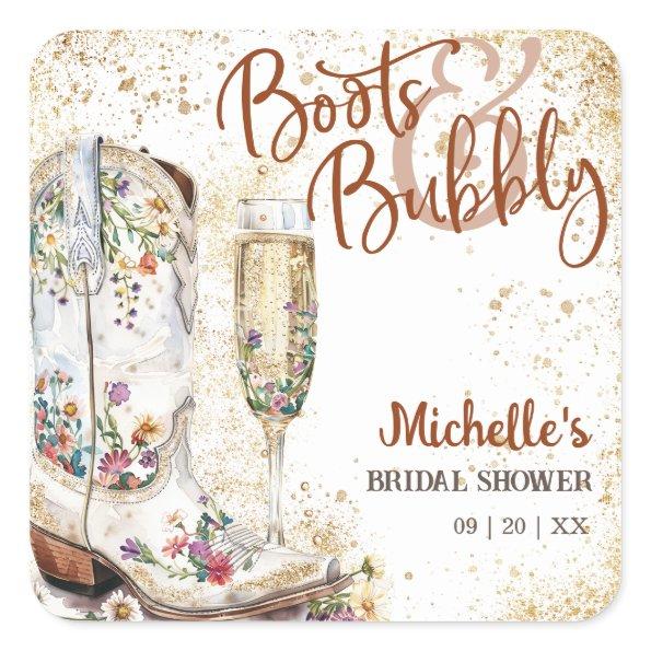 Boots and Bubbly Western Bride Wild West Country Square Sticker