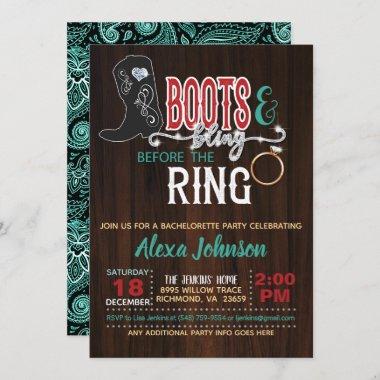 Boots & Bling Before the Ring Invitations - Turq