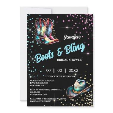 Boots Bling cowboy boots stetson glitter shine Invitations