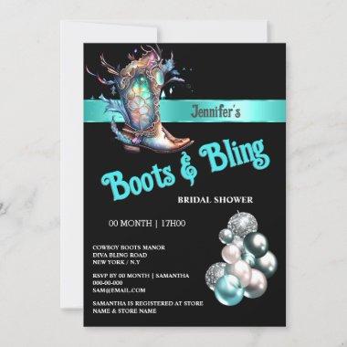 Boots Bling fantasy cowgirl boots glitter balloons Invitations