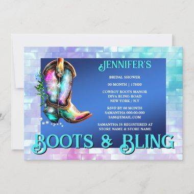 Boots bling | shiny cowboy boot iridescent shine Invitations