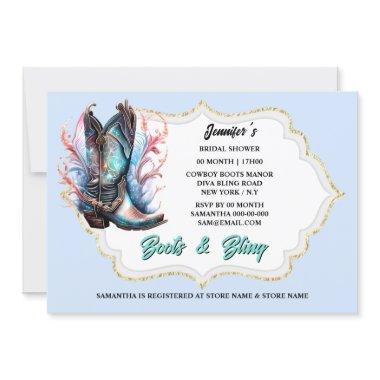 Boots bling shiny cowgirl boots fantasy feathers Invitations