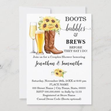 Boots Bubbles and Brews Wedding Shower Sunflowers Invitations