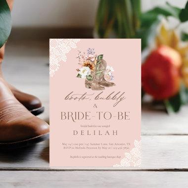 Boots Bubbly & Bride to Be Western Bridal Shower Invitations