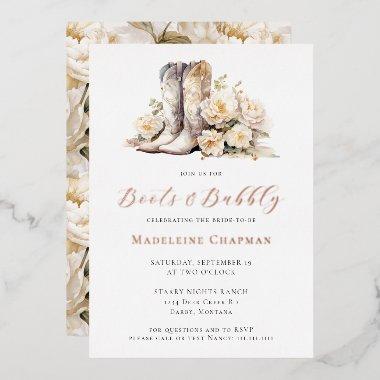 Boots & Bubbly Elegant Floral Bridal Shower Gold Foil Invitations