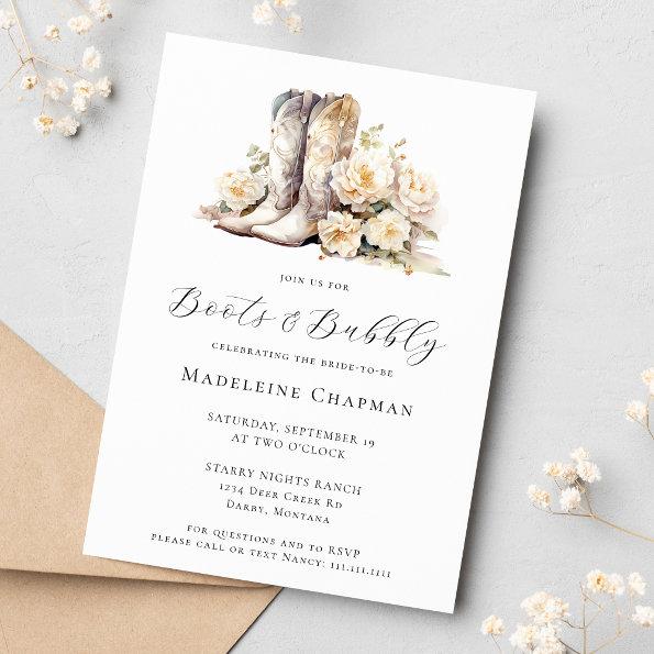 Boots & Bubbly Elegant Rustic Floral Bridal Shower Invitations