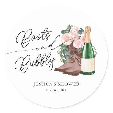 Boots & Bubbly Floral Champagne Bridal Shower Classic Round Sticker