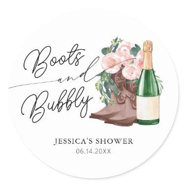 Boots & Bubbly Floral Champagne Bridal Shower Classic Round Sticker