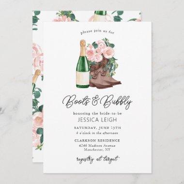Boots & Bubbly Floral Champagne Bridal Shower Invi Invitations