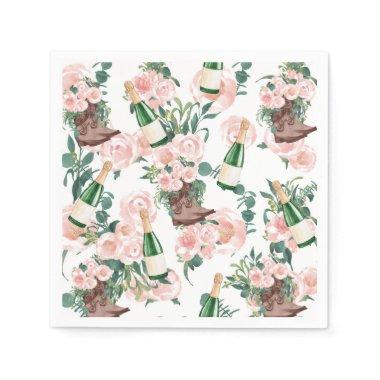 Boots & Bubbly Floral Champagne Bridal Shower Napkins