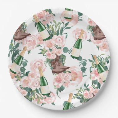 Boots & Bubbly Floral Champagne Bridal Shower Paper Plates