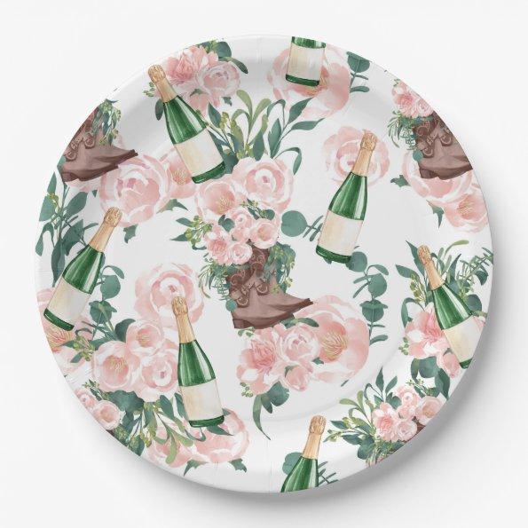 Boots & Bubbly Floral Champagne  Paper Plates